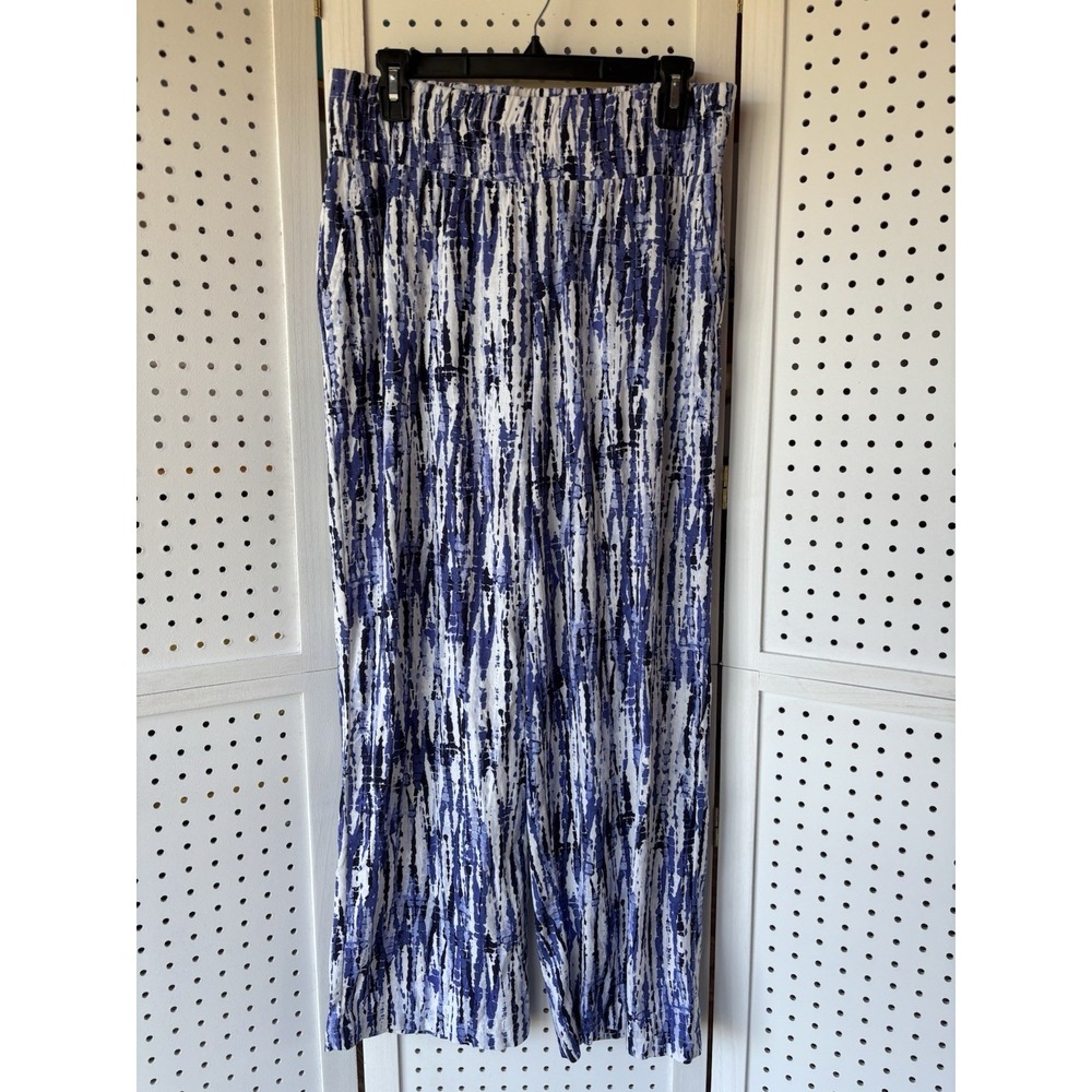Land N' Sea Linen Rayon Pull On Pant Women's Small Blue / White Beachy Boho